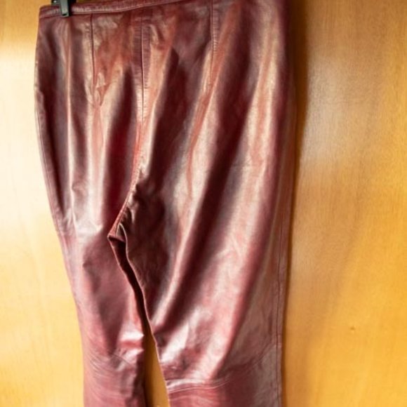Y2K Hennes Collection Marbled Burgundy Calf Leather Bootcut Jeans EU42 (US34/34) - Picture 10 of 16